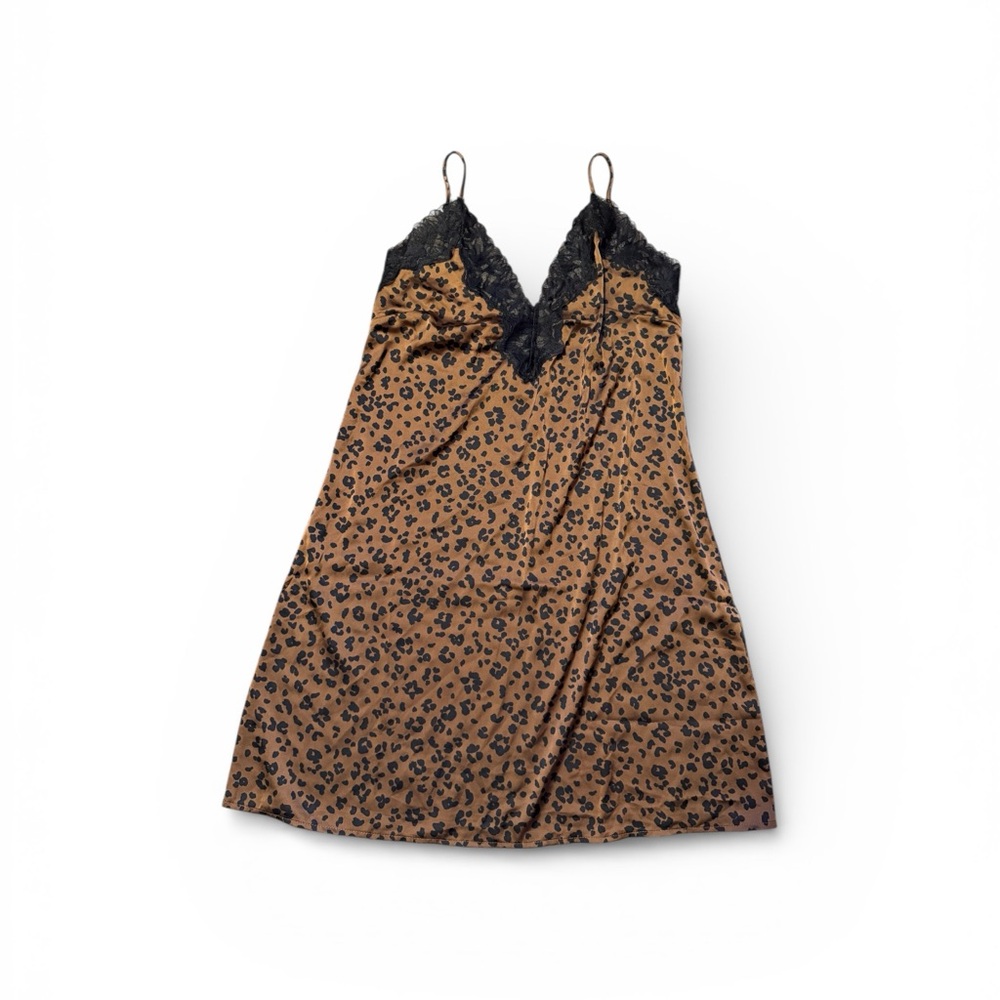 Leopard Print Lace Trim Slip Dress NWT - Picture 2 of 3